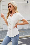 Notched Short Sleeve Blouse - Trendsi - Flyclothing LLC