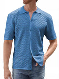 Men's Full Size Openwork Button Down Short Sleeve Shirt Plus Size - Trendsi - Flyclothing LLC