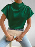 Mock Neck Short Sleeve Blouse - Trendsi - Flyclothing LLC