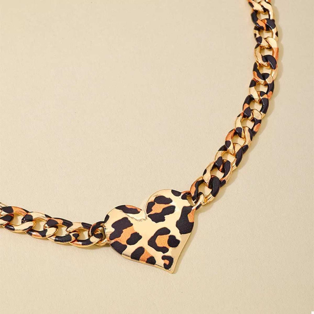 Leopard Heart Chain Necklace - Trendsi - Flyclothing LLC