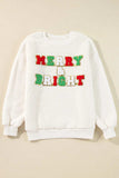 MERRY & BRIGHT Round Neck Long Sleeve Sweatshirt - Trendsi - Flyclothing LLC