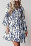 Printed Long Sleeve Tiered Mini Dress - Trendsi - Flyclothing LLC