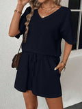 V-Neck Half Sleeve Top and Shorts Set - Trendsi - Flyclothing LLC