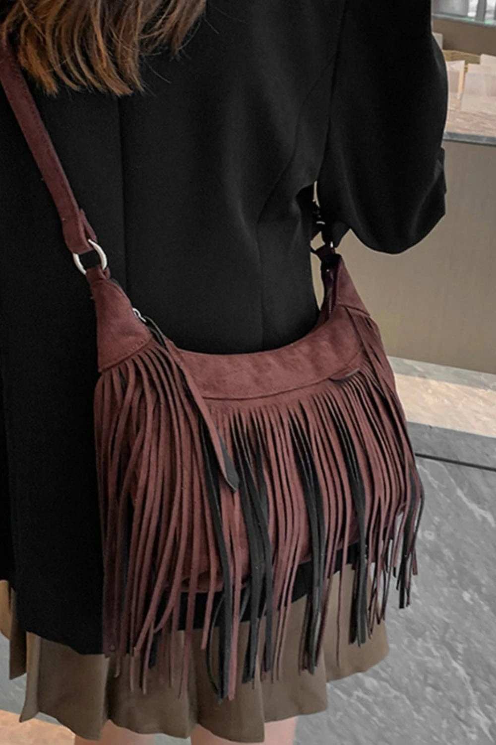 Suede Fringe Adjustable Strap Shoulder Bag - Trendsi - Flyclothing LLC