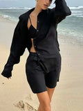 Button Up Long Sleeve Shirt and Shorts Set - Trendsi - Flyclothing LLC
