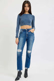 RISEN Full Size High Rise Distressed Crop Straight Jeans - Trendsi - Flyclothing LLC