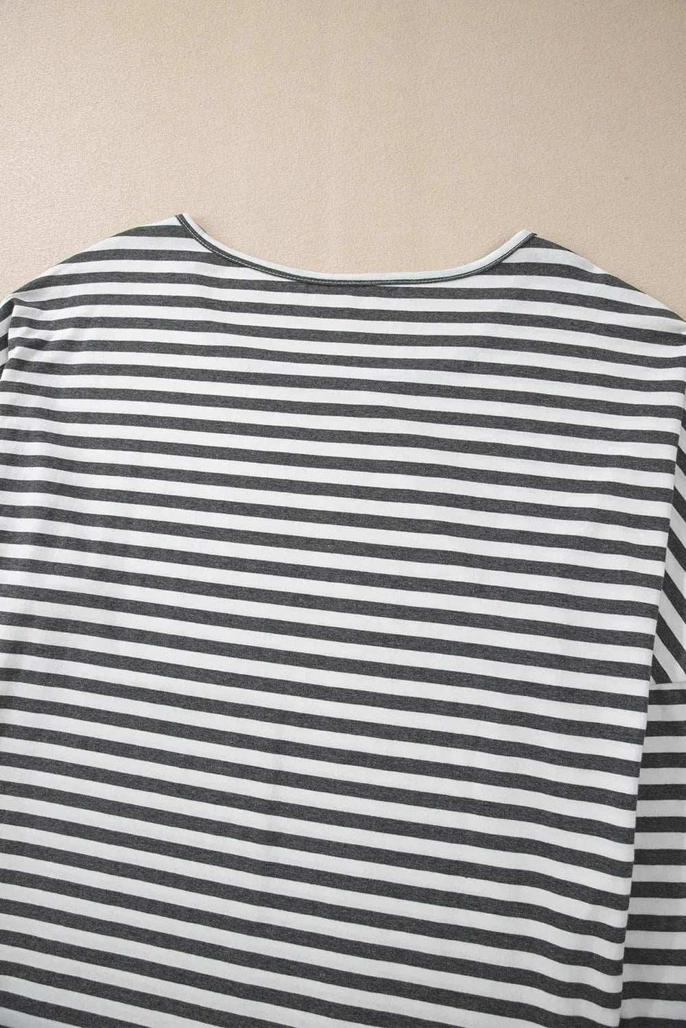 Striped Round Neck Long Sleeve Top - Trendsi - Flyclothing LLC