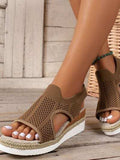Open Toe Woven Wedge Sandals - Trendsi - Flyclothing LLC
