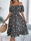 Ruffled Hem Floral Puff Sleeve Dress - Trendsi - Flyclothing LLC