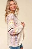 Haptics Full Size Striped Crochet Open Front Cardigan - Trendsi - Flyclothing LLC