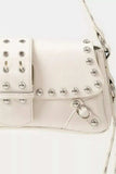 Fame Glossy Faux Leather Rivet Trim Shoulder Bag - Trendsi - Flyclothing LLC