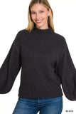 Zenana Balloon Sleeve Mock Neck Sweater - Trendsi - Flyclothing LLC