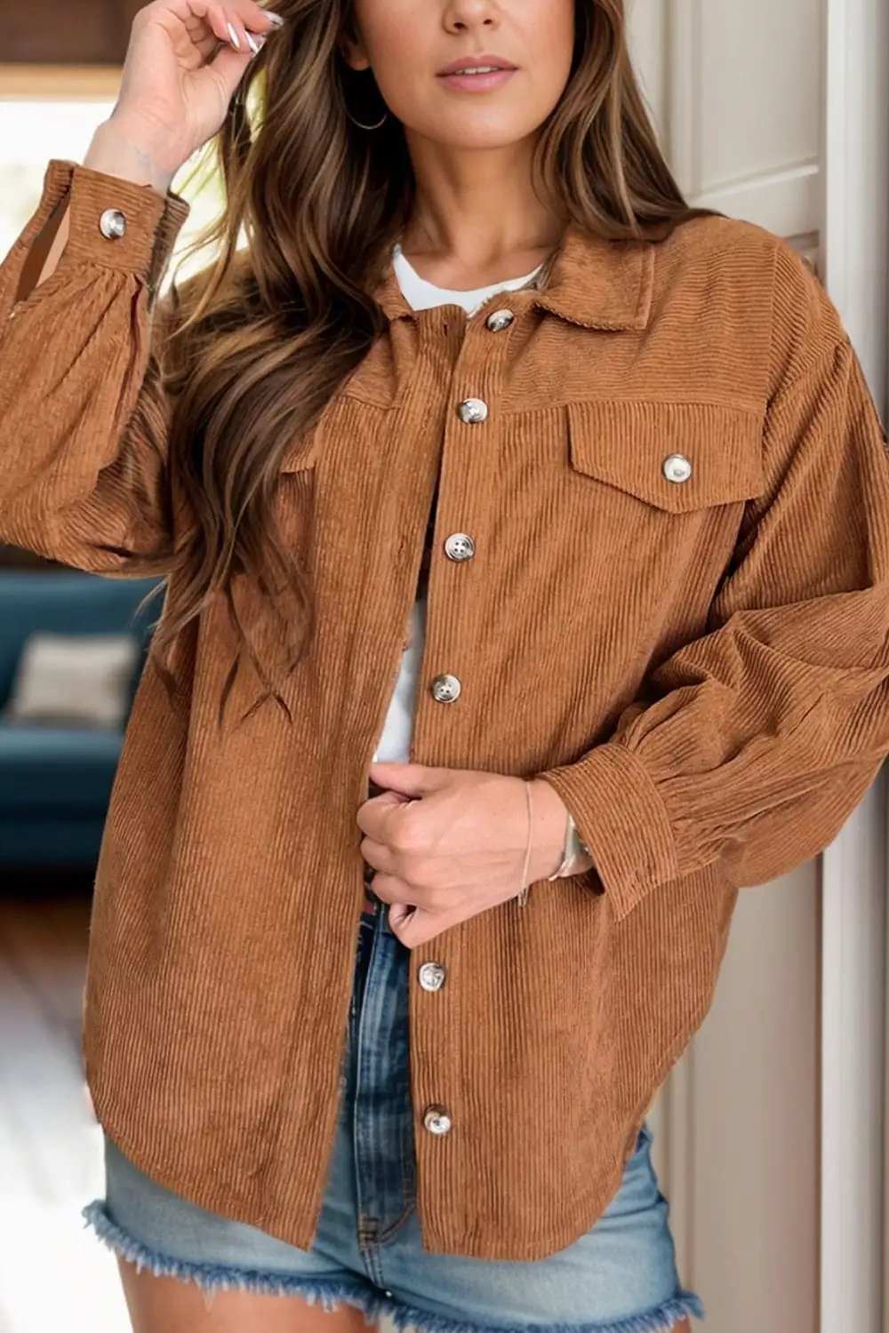 Decorative Pocket Flap Button Up Jacket - Trendsi - Flyclothing LLC