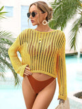 Long Sleeve Round Neck Openwork Cover-Up - Trendsi - Flyclothing LLC