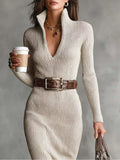 Full Size Ribbed Knit Turtleneck Sweater Dress Plus Size - Trendsi - Flyclothing LLC
