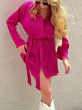 Tied Button Up Long Sleeve Dress - Trendsi - Flyclothing LLC