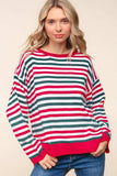 Haptics Full Size Striped Contrast Side Slit Knit Top - Trendsi - Flyclothing LLC