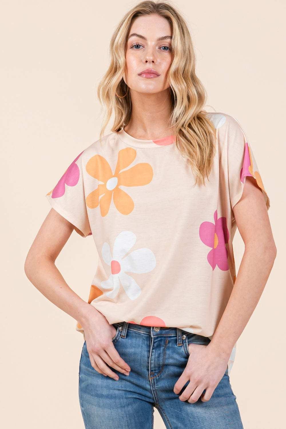 BOMBOM Floral Short Sleeve T-Shirt - Trendsi - Flyclothing LLC