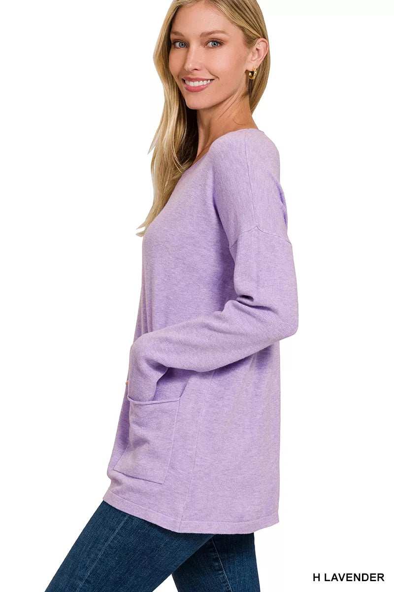 Zenana Viscose Long Sleeve Front Pockets Sweater - Trendsi - Flyclothing LLC