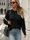 Cable-Knit Round Neck Long Sleeve Sweater - Trendsi - Flyclothing LLC