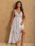 Lace Detail Crochet Tiered Maxi Cami Dress - Trendsi - Flyclothing LLC