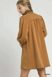 Umgee French Terry Balloon Sleeve Shift Dress with Leopard Print Detail - Trendsi - Flyclothing LLC