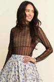 Davi & Dani Turtle Neck Lace Dotted Stretch Mesh Sheer Top - Trendsi - Flyclothing LLC