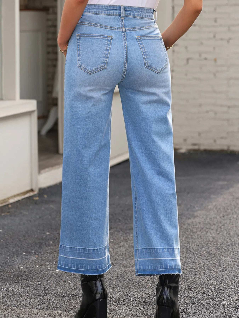 High Waist Wide Leg Washed Jeans - Trendsi - Flyclothing LLC