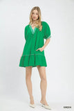 Umgee French Terry Mini Dress with Ruffled Striped Trim - Trendsi - Flyclothing LLC