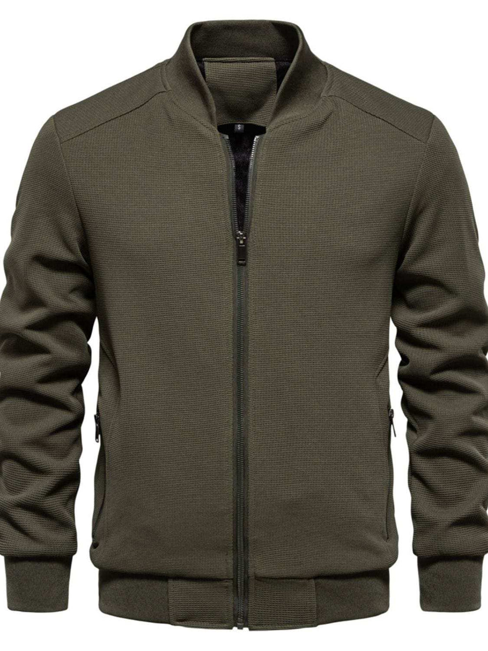Men's Waffle Knit Baseball Collar Zip Up Jacket - Trendsi - Flyclothing LLC