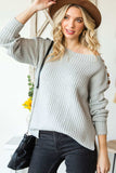 Side Slit Boat Neck Long Sleeve Sweater - Trendsi - Flyclothing LLC