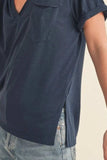 Aemi + Co Side Slit V-Neck Short Rolled Sleeve T-Shirt - Trendsi - Flyclothing LLC