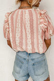 Frilled Short Puff Sleeve Mixed Print Blouse - Trendsi - Flyclothing LLC