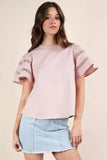 VERY J Lace Trim Sleeve Top - Trendsi - Flyclothing LLC