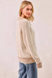 BiBi Half Button Ribbed Two Tone Sweater - Trendsi - Flyclothing LLC