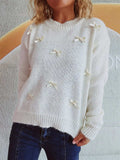 Bow Trim Round Neck Long Sleeve Sweater - Trendsi - Flyclothing LLC