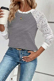 Striped Lace Raglan Sleeve Blouse - Trendsi - Flyclothing LLC