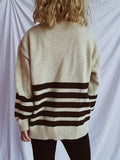 Striped Dropped Shoulder Long Sleeve Sweater - Trendsi - Flyclothing LLC
