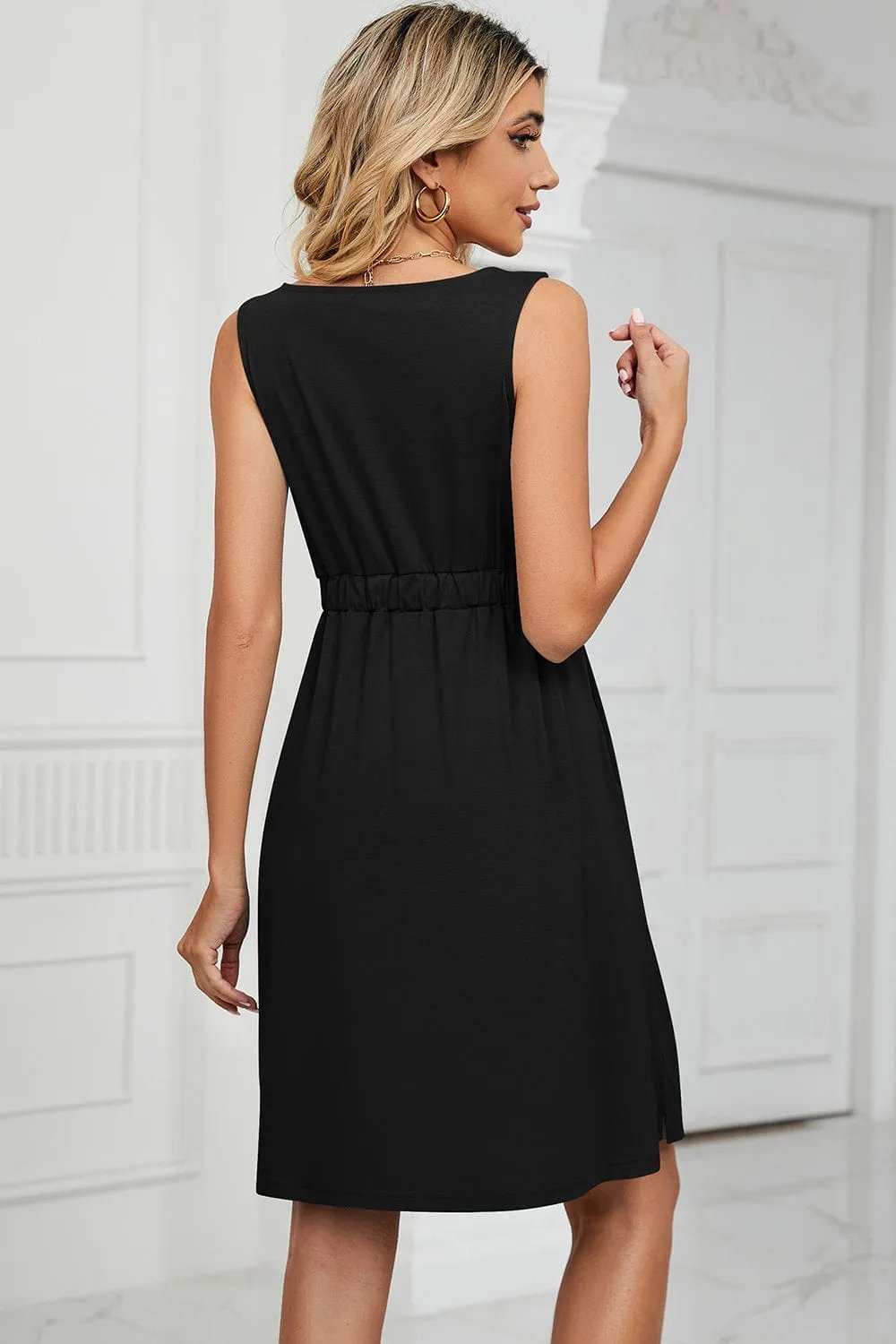 Buttoned Wide Strap Mini Dress - Trendsi - Flyclothing LLC