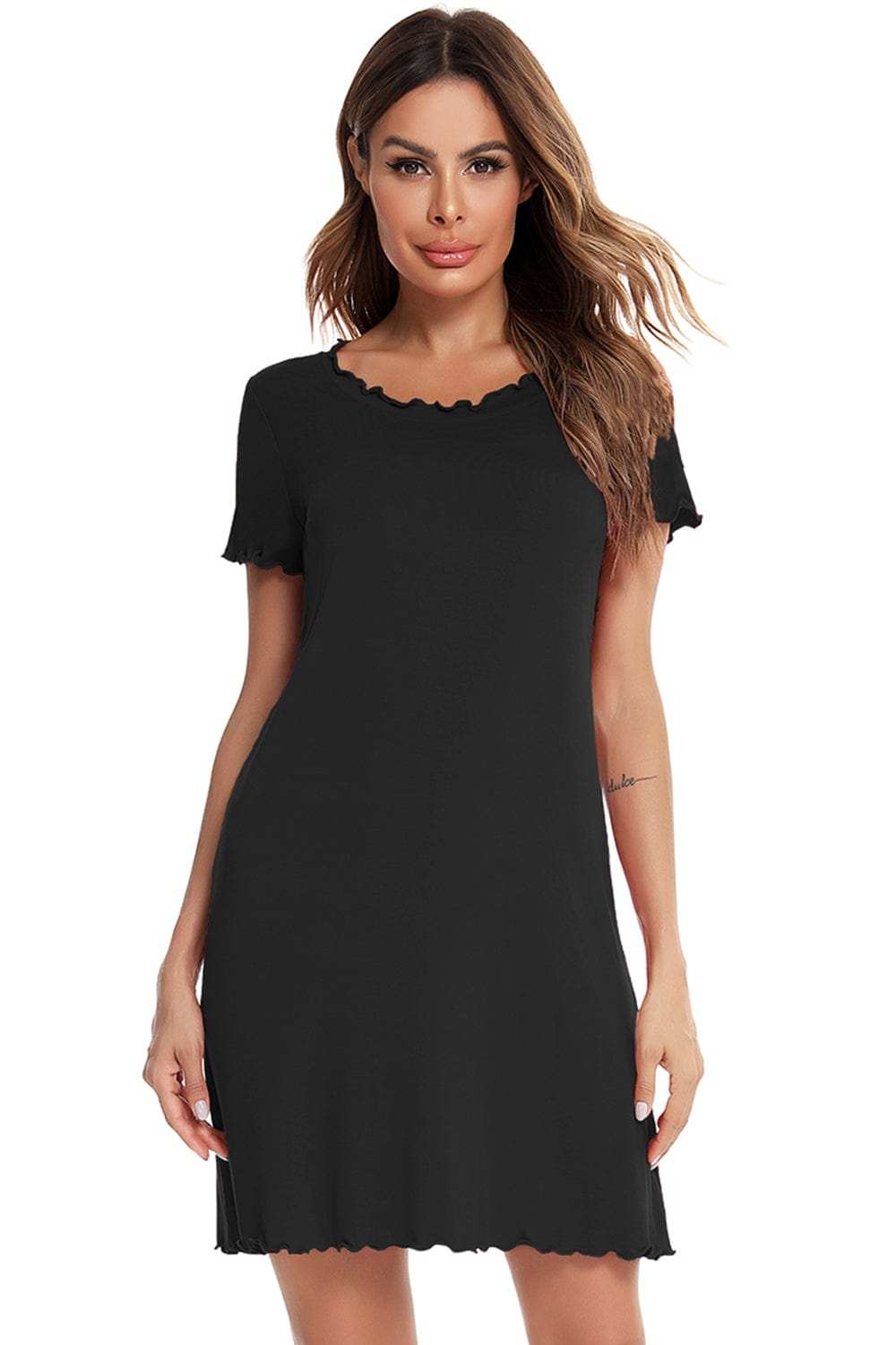 Round Neck Short Sleeve Lounge Dress - Trendsi - Flyclothing LLC