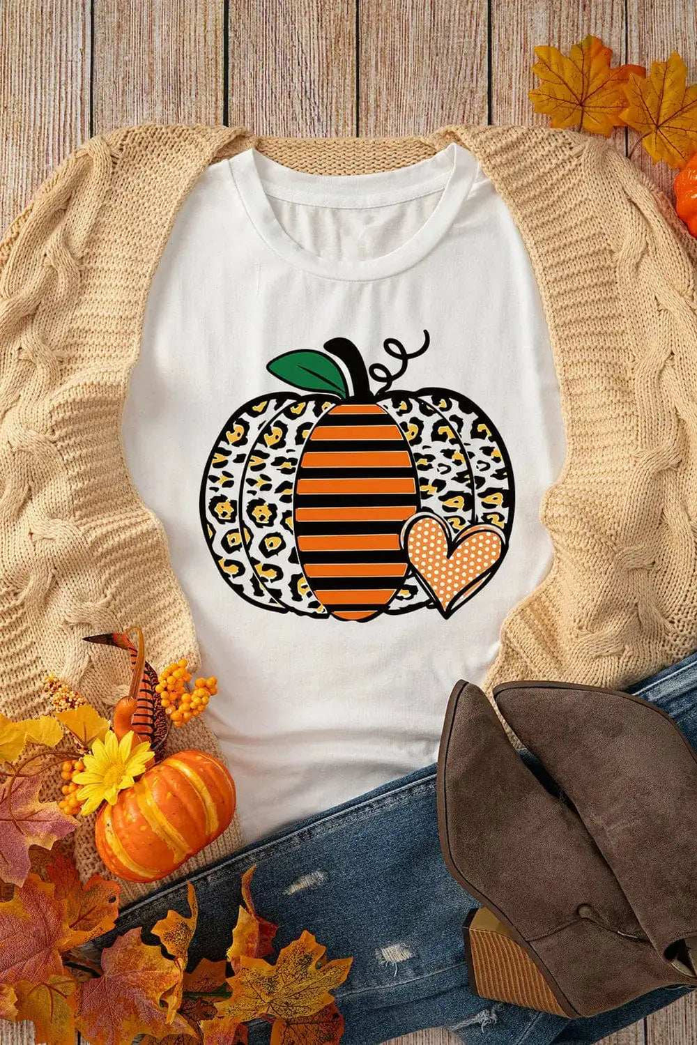 Pumpkin Graphic Round Neck Short Sleeve T-Shirt - Trendsi - Flyclothing LLC