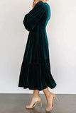 V-Neck Long Sleeve Midi Velvet Dress - Trendsi - Flyclothing LLC