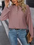 Eyelet Round Neck Long Sleeve Top - Trendsi - Flyclothing LLC