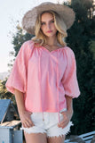 ODDI Full Size Poplin Bubble Sleeve Blouse - Trendsi - Flyclothing LLC
