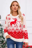 Angel Wings Deer Pattern Round Neck Long Sleeve Sweater - Trendsi - Flyclothing LLC