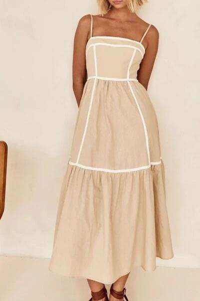 Contrast Trim Square Neck Midi Cami Dress - Trendsi - Flyclothing LLC