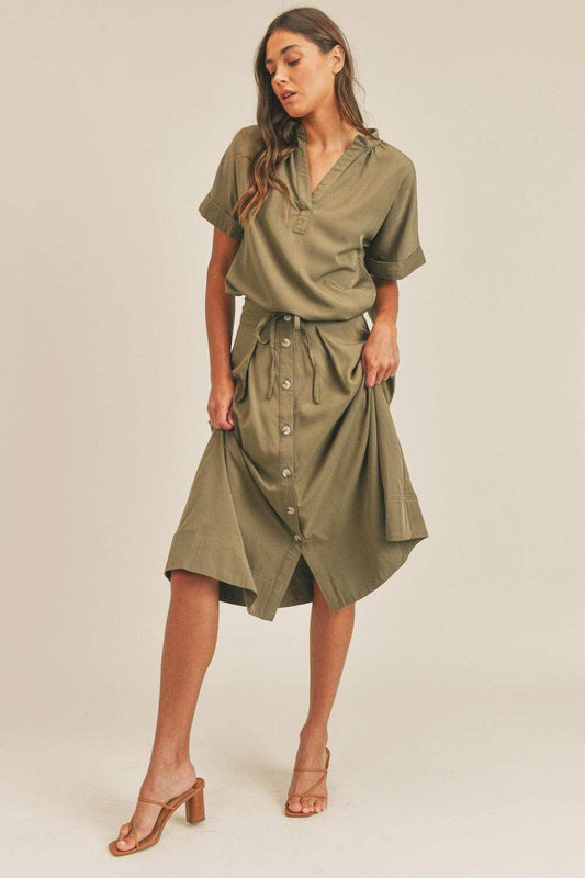 MABLE Short Sleeve Top and Button Down Midi Skirt Set - Trendsi - Flyclothing LLC