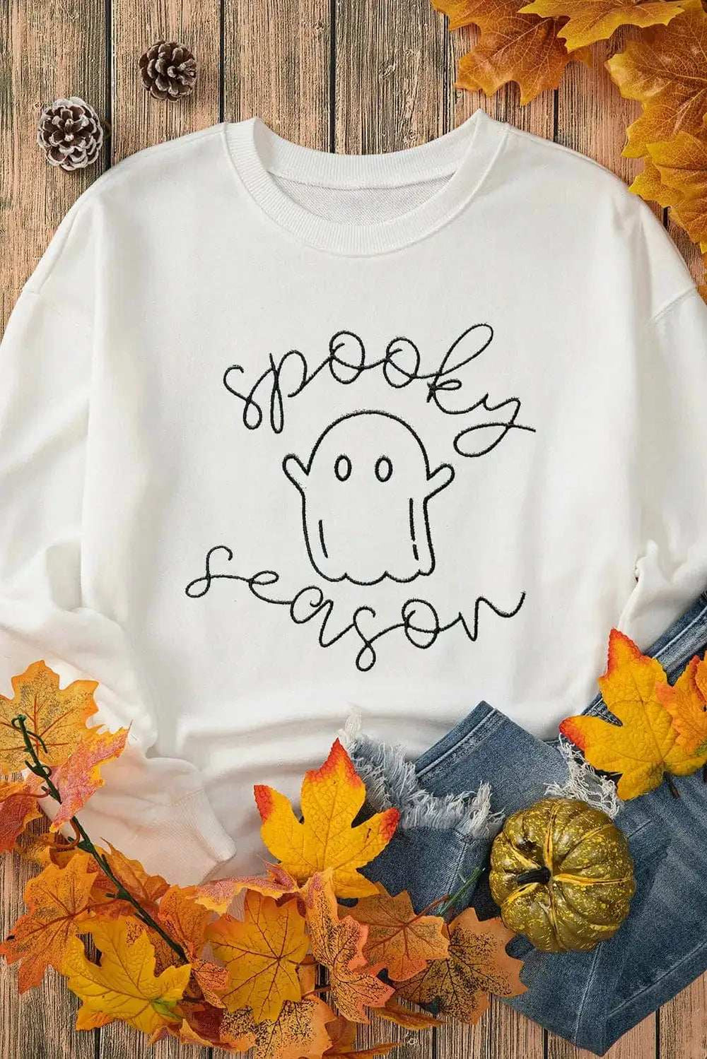 Ghost Graphic Long Sleeve Dropped Shoulder Sweatshirt - Trendsi - Flyclothing LLC