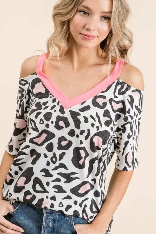 BiBi Leopard Print Top with Shoulder Cut Out - Trendsi - Flyclothing LLC