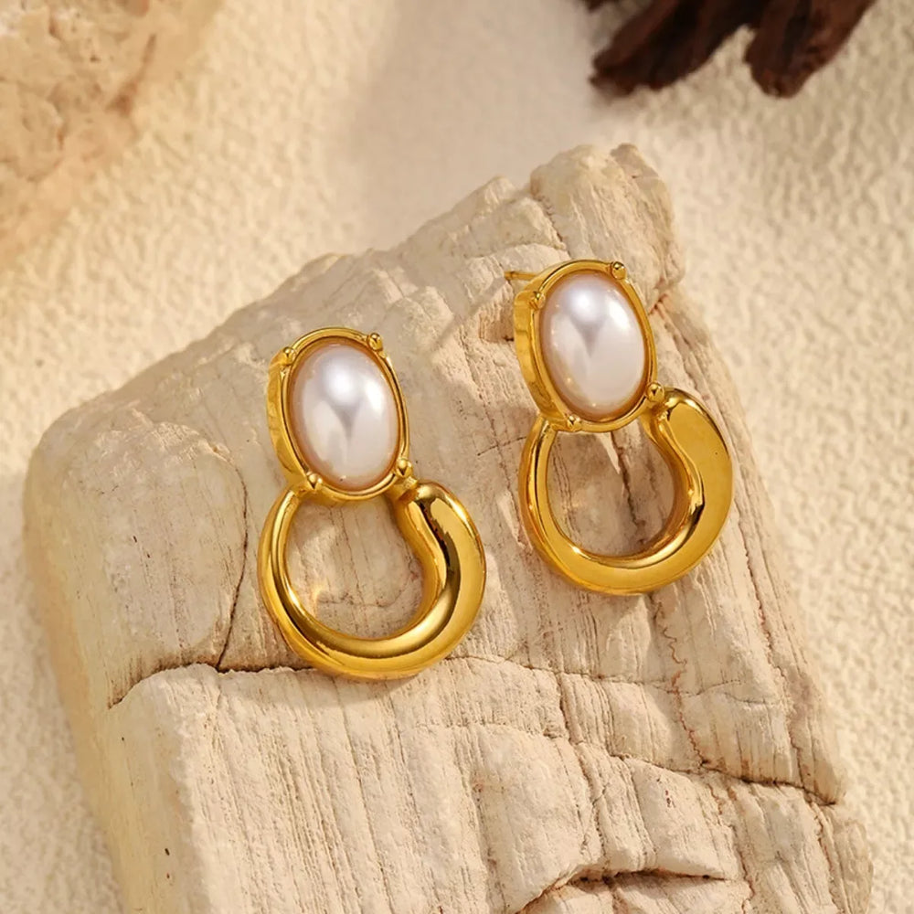 18K Gold-Plated Pearl Earrings - Trendsi - Flyclothing LLC